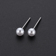 ABS Plastic Pearl Ball Stud Earrings for Women, Cadmium Free & Lead Free, Silver, 4mm, Pin: 0.6mm(EJEW-S213-01E-D04D-RS)