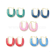 Enamel Half Round Hoop Earrings with Clear Cubic Zirconia, Real 18K Gold Plated Brass Jewelry for Women, Lead Free & Cadmium Free, Mixed Color, 22x18.5x6.5mm, Pin: 0.8~1.3x0.7mm(EJEW-F306-07G)