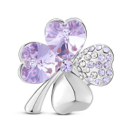 SHEGRACE Alloy Brooch, with Micro Pave AAA Cubic Zirconia Four Leaf Clover with Violet Austrian Crystal, Lilac, 22x25mm(JBR016H)