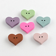 2-Hole Dyed Wooden Buttons, Heart, Mixed Color, 16x20x4mm, Hole: 1.5mm(BUTT-R032-034)