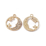 Alloy Rhinestones Pendants, Moon with Star Charms, Golden, 20.5x17.5x2mm, Hole: 1.8mm(FIND-A024-27G)