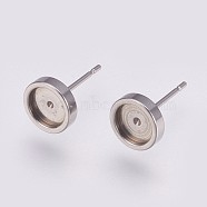 201 Stainless Steel Stud Earring Settings, with 304 Stainless Steel Pins, Flat Round, Stainless Steel Color, Tray: 6mm, 8x2mm, Pin: 0.8mm(STAS-I088-F-03P)