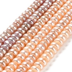 Natural Cultured Freshwater Pearl Beads Strands, Rondelle, Grade 3A, PeachPuff, 5~5.5x4~4.5mm, Hole: 0.8mm, about 96~100pcs/strand, 14.96~15.04 inch(38~38.2cm)(PEAR-J007-22)
