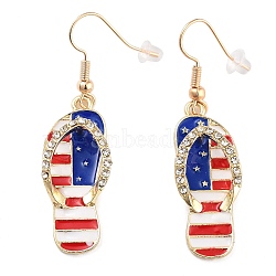 Independence Day Theme Alloy Enamel Dangle Earrings for Women, with Rhinestone, Flip Flops, 50x12.5mm(EJEW-F335-01G-01)