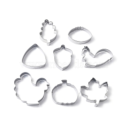 Thanksgiving 430 Stainless Steel Cookie Mold, Cookie Cutter, Maple Leaf/Squirrel/Turkey, Stainless Steel Color, 44~82x45~88x18mm, 8pcs/set(DIY-E068-01P-01)