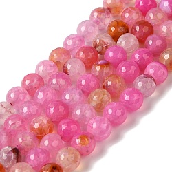 Dyed & Heated Natural Dragon Veins Agate Beads Strands, Faceted, Round, Hot Pink, 8mm, Hole: 1.2mm, about 48pcs/strand, 14.69''(37.3cm)(G-P539-A01-02)