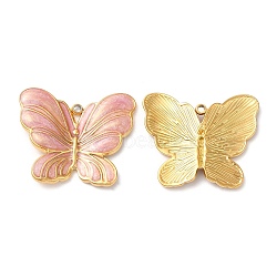 304 Stainless Steel Enamel Pendants, Real 18K Gold Plated, Butterfly Charm, Pink, 20x24x3mm, Hole: 1.4mm(STAS-K256-04G-04)
