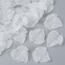 Transparent Frosted Acrylic Leaf Pendants,  White, about 24mm long, 22.5mm wide, 3mm thick, hole:1mm(X-PAF002Y-14)