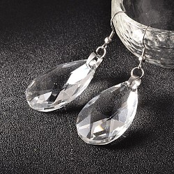 Teardrop Glass Dangle Earrings, with 304 Stainless Steel Earring Hooks, Clear, 64mm, Pin: 0.7mm(EJEW-JE01941)