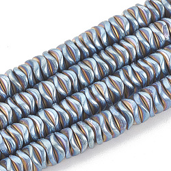 Electroplate Non-magnetic Synthetic Hematite Beads Strands, Wavy, Flat Round/Disc, Blue Plated, 6x6x2mm, Hole: 1mm, about 220pcs/strand, 15.74 inch(G-N0322-01A)