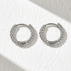 304 Stainless Steel Huggie Hoop Earrings for Women, Twist, Stainless Steel Color, 11.5x2mm(EJEW-K336-01B-P)