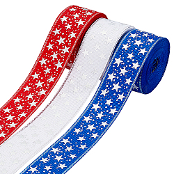 3 Rolls 3 Colors Independence Day Theme Polyester Grosgrain Ribbon, Sparkle Ribbon, Silver Hot Stamping Star Pattern, Mixed Color, 1 inch(25mm), 5 yards/roll, 1 roll/color(OCOR-NB0001-69)