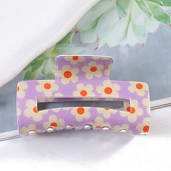 Flower Pattern PVC Plastic Claw Hair Clips, Hair Accessories for Women & Girls, Rectangle, Violet, 43x81x39mm(PW-WG97083-02)
