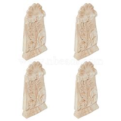 Rubber Wood Carved Onlay Applique, Center Flower Long Applique, for Door Cabinet Bed Unpainted Decor European Style, Blanched Almond, 165x80x21.5mm(AJEW-WH0165-95)