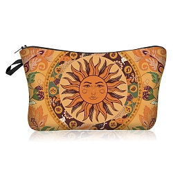 Sun Moon Eclipse Pattern Polyester Cosmetic Pouches, with Iron Zipper, Waterproof Clutch Bag, Toilet Bag for Women, Rectangle, Sandy Brown, 22x18x13.5cm(PW-WG49010-01)