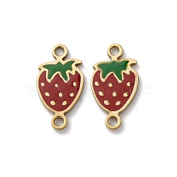 304 Stainless Steel Enamel Strawberry Connector Charms, Golden, Ion Plating(IP), FireBrick, 17x9x1mm, Hole: 1.6mm(STAS-A121-02G-01)