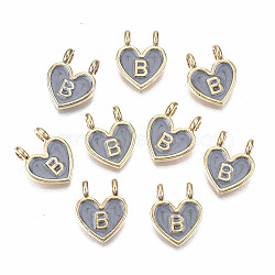 Alloy Enamel Charms, Cadmium Free & Lead Free, Heart with Initial Letters, Light Gold, Dark Gray, Letter.B, 14.5x11.5x4.5mm, Hole: 2mm(ENAM-T012-02B-RS)
