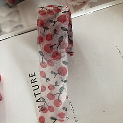 Printed Organza Ribbon, for Bowknot Tie, Sew on Hair Barrette Accessories, Cherry Pattern, 1-5/8 inch(40mm), about 21.87 Yards(20m)/Bag(OHAR-PW0001-145A)