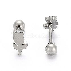 201 Stainless Steel Barbell Cartilage Earrings, Screw Back Earrings, with 304 Stainless Steel Pins, Rose, Stainless Steel Color, 8x5x2mm, Pin: 1mm(X-EJEW-R147-39)