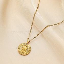 Constellation Coin Stainless Steel Pendant Necklace for Women, Golden, Gemini, 17.72 inch(45cm)(PW-WG95399-07)