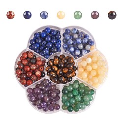 280Pcs 7 Style Chakela Natural Gemstone Beads, Natural Tiger Eye & Green Aventurine & Blue Spot Jasper & Lapis Lazuli & Amethyst & Red Jasper & Topaz Jade, Mixed Dyed and Undyed, Round, 6mm, Hole: 1mm, 40pcs/style(G-SZ0002-02)