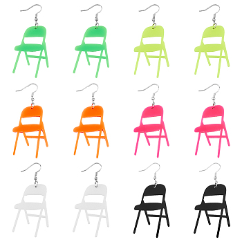6 Pairs 6 Colors Acrylic Chair Dangle Earrings with Steel Iron Pins, Mixed Color, 71.5x33mm, 1 Pair/color
