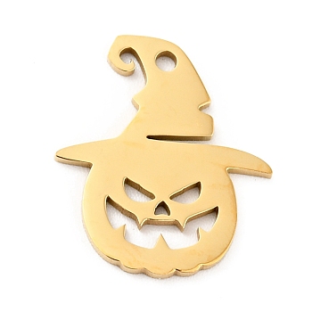 201 Stainless Steel Pendants, Pumpkin with Hat, Golden, 18x15x1mm, Hole: 1.4mm