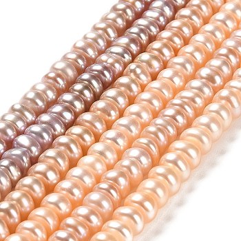 Natural Cultured Freshwater Pearl Beads Strands, Rondelle, Grade 3A, PeachPuff, 5~5.5x4~4.5mm, Hole: 0.8mm, about 96~100pcs/strand, 14.96~15.04 inch(38~38.2cm)