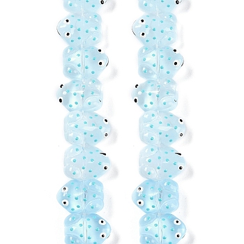 Transparent Glass Enamel Beads Strands, Hand Drawn Beads, Frog, Light Blue, 15x11x6.5mm, Hole: 1mm, about 29~31pcs/strand, 12.40~13.19''(31.5~33.5cm)