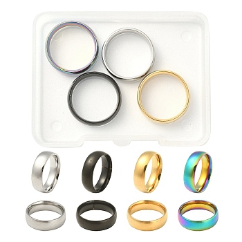4Pcs 4 Colors 201 Stainless Steel Plain Band Rings Set for Women, Mixed Color, US Size 6 1/2(16.9mm), 1Pc/color