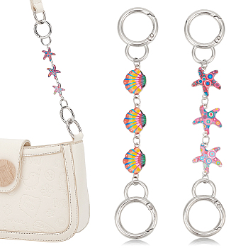 Shell & Starfish Alloy Enamel Link Purse Strap Extenders, with Spring Gate Rings, Mixed Color, 15.1~15.3cm, 2pcs/set