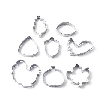 Thanksgiving 430 Stainless Steel Cookie Mold, Cookie Cutter, Maple Leaf/Squirrel/Turkey, Stainless Steel Color, 44~82x45~88x18mm, 8pcs/set
