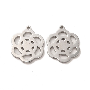 304 Stainless Steel Pendants, Hollow Flower Charms, Stainless Steel Color, 18x15x1.4mm, Hole: 1.4mm