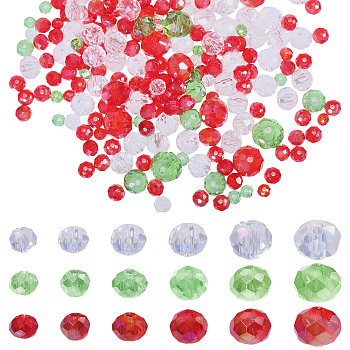 18 Strands 18 Styles Christmas Theme Electroplate Glass Beads Strands, AB Color Plated, Faceted, Rondelle, Mixed Color, 2.5~8x2~6mm, Hole: 0.4~1mm, 1 strand/style