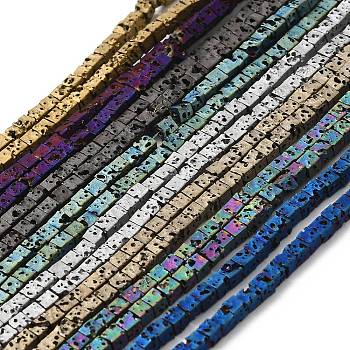 Electroplated Natural Lava Rock Beads Strands, Square, Mixed Color, 2.5x2.5x2.5mm, Hole: 0.8mm, about 158pcs/strand, 16.14''(41cm)