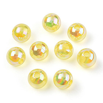 Transparent Acrylic Beads, AB Colors Plated, Round, Champagne Yellow, 8mm, Hole: 2mm, about 2100pcs/500g