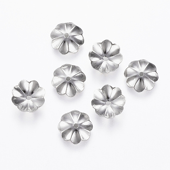 304 Stainless Steel Bead Caps, Multi-Petal, Stainless Steel Color, 8x2mm, Hole: 1mm