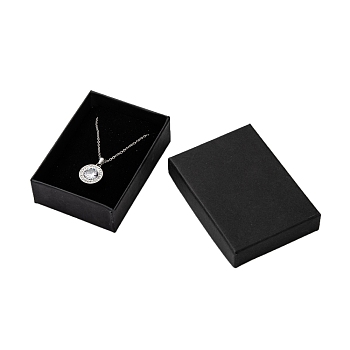 Rectangle Cardboard Jewelry Set Boxes, for Necklaces, Earrings and Rings, Black, 90x65x28mm, with Sponge