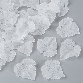 Transparent Frosted Acrylic Leaf Pendants,  White, about 24mm long, 22.5mm wide, 3mm thick, hole:1mm