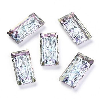 Embossed Glass Rhinestone Pendants, Rectangle, Faceted, Vitrail Light, 20x10x5mm, Hole: 1.6mm