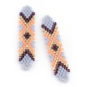 MIYUKI & TOHO Japanese Seed Beads, Handmade Links, Loom Pattern, Coral, 41~41.5x9x2mm, Hole: 1mm