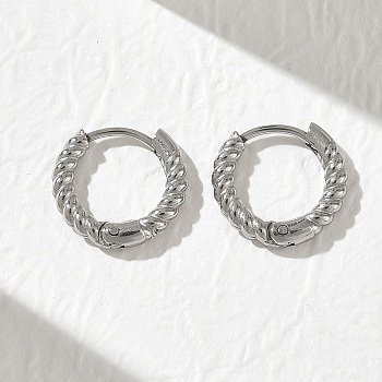 304 Stainless Steel Huggie Hoop Earrings for Women, Twist, Stainless Steel Color, 11.5x2mm