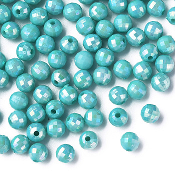 Opaque Acrylic Beads, AB Color Plated, Faceted, Round, Dark Turquoise, 6x5.5mm, Hole: 1.5mm, about 4800pcs/500g