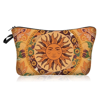 Sun Moon Eclipse Pattern Polyester Cosmetic Pouches, with Iron Zipper, Waterproof Clutch Bag, Toilet Bag for Women, Rectangle, Sandy Brown, 22x18x13.5cm