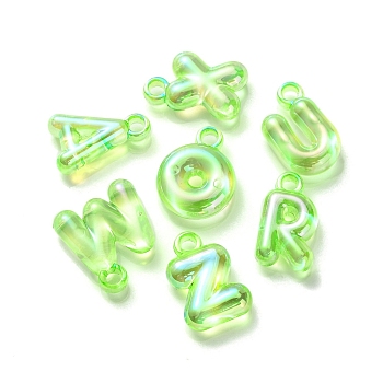 UV Plating Rainbow Iridescent Acrylic Beads, Letters, Lawn Green, 25~26x14~22.5x8mm, Hole: 3.5mm