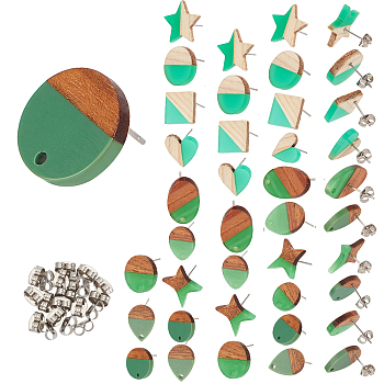PandaHall Elite DIY Two Tone Stud Earring Making Finding Kits, Including 5Pairs Resin & Wood Stud Earrings & 5Pairs Stud Earring Findings, 20Pcs 304 Stainless Steel Ear Nuts, Mixed Color, 40pcs/box