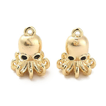 Brass Micro Pave Black Cubic Zirconia Charms, Octopus, Real 18K Gold Plated, 10.5x8x7.5mm, Hole: 0.9mm