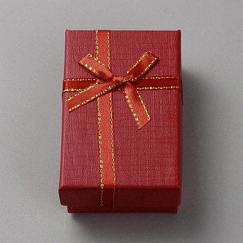 Paper Storage Gift Boxes, Ribbon Bowknot Case with Sponge Inside, Rectangle, Dark Red, 8.3x5.35x2.7cm