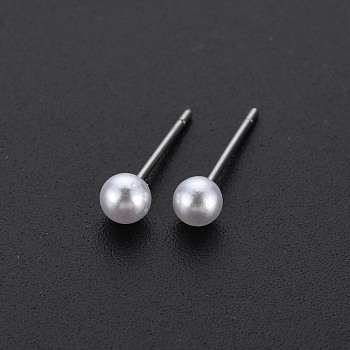 ABS Plastic Pearl Ball Stud Earrings for Women, Cadmium Free & Lead Free, Silver, 4mm, Pin: 0.6mm