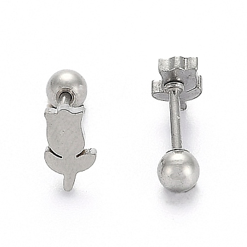 201 Stainless Steel Barbell Cartilage Earrings, Screw Back Earrings, with 304 Stainless Steel Pins, Rose, Stainless Steel Color, 8x5x2mm, Pin: 1mm